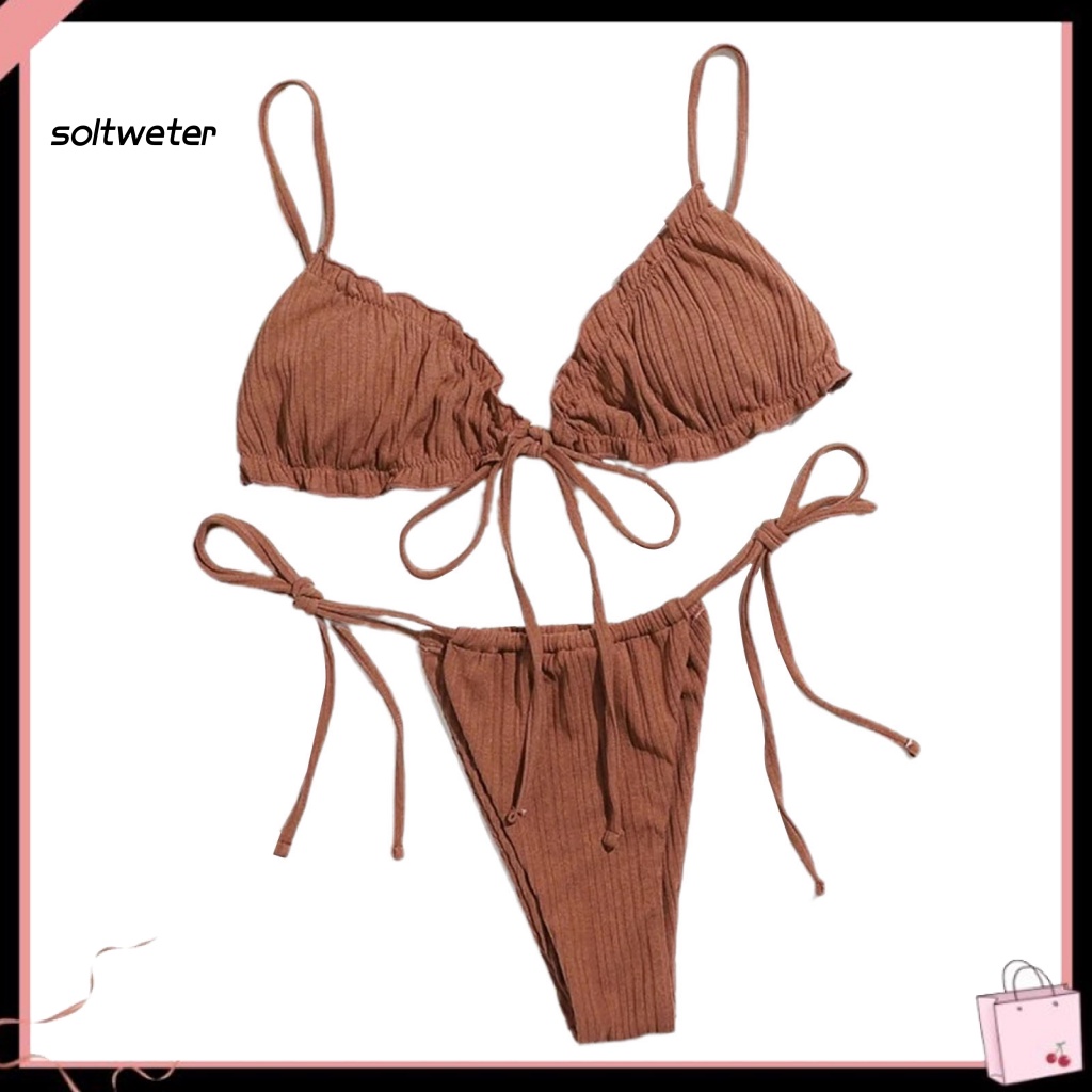 St Bộ Đồ Bơi Bikini Hai Mảnh Hở Lưng Màu Trơn Dành Cho Nữ