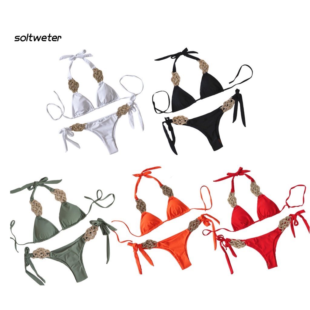 Bộ Bikini 2 Mảnh Dây Bện Màu Sắc Trơn Có Thể Điều Chỉnh Quyến Rũ Cho Nữ