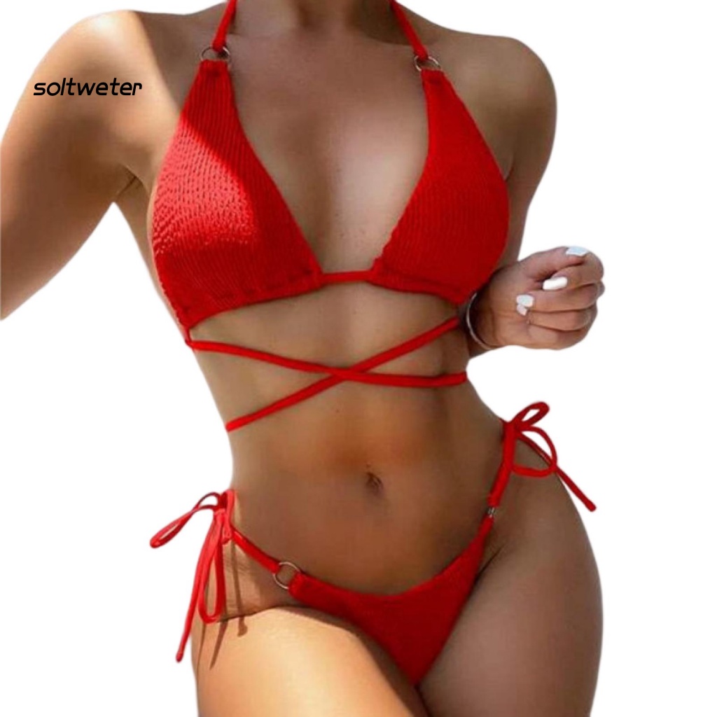 Bộ Đồ Bơi 2 Mảnh Không Tay Có Đệm Mút Ba Điểm Màu Sắc Trơn Dành Cho Nữ