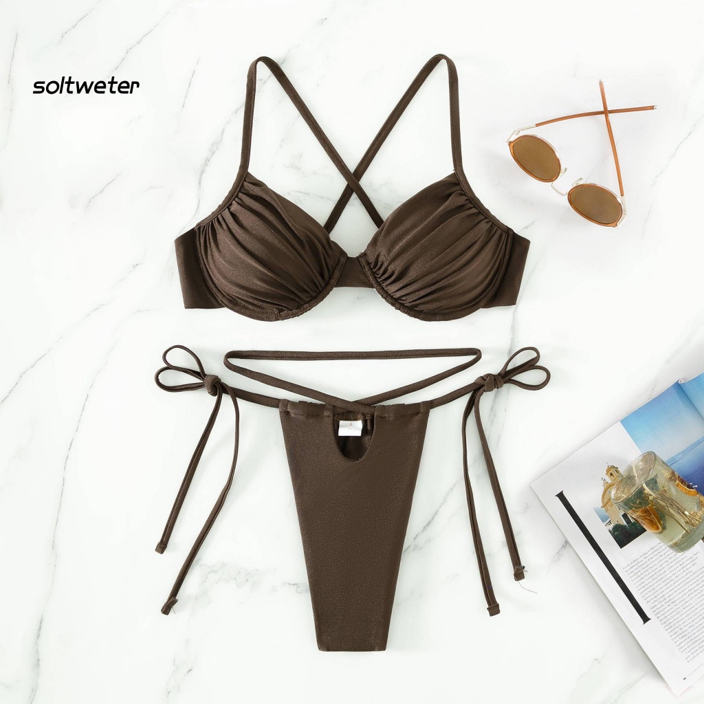 Bộ Bikini 2 Mảnh Hở Lưng Cổ Sâu Có Mút Đệm Quyến Rũ Dành Cho Nữ