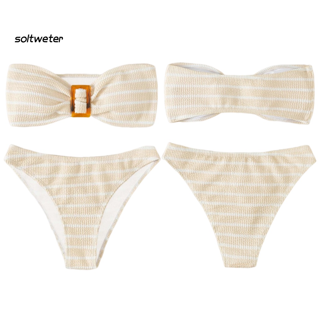 Bộ Đồ Bơi 2 Mảnh Mềm Mại Ôm Dáng Mau Khô Hở Vai Có Mút Đệm Cho Nữ