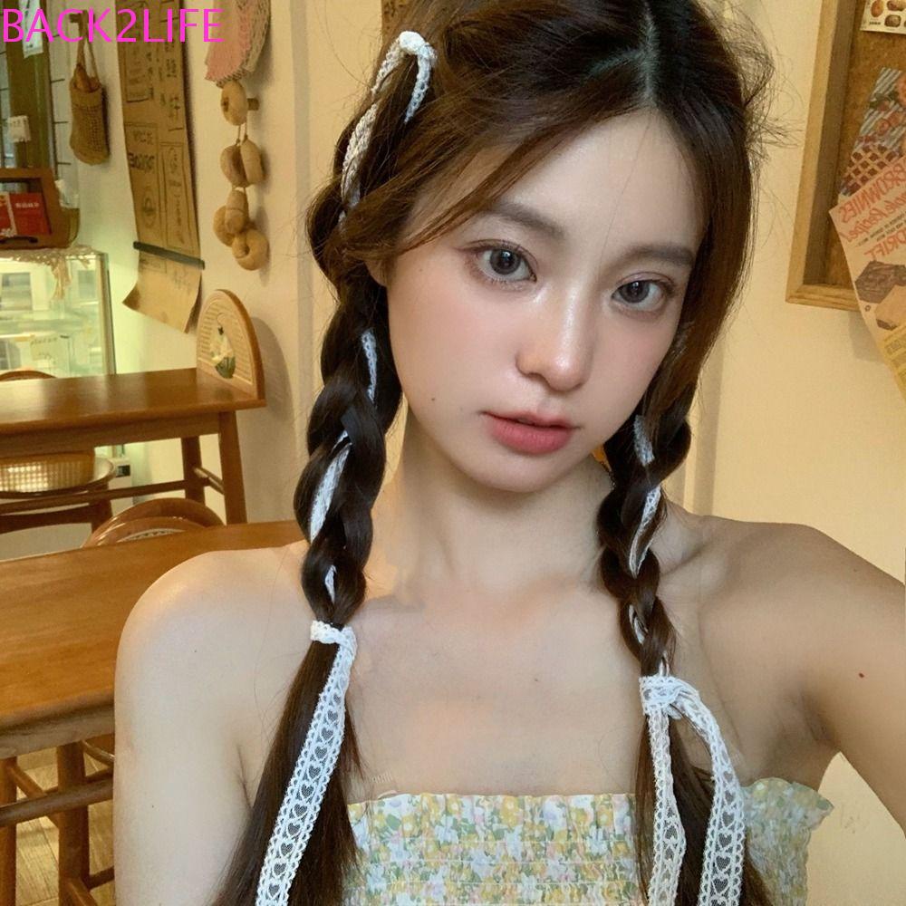 BACK2LIFE Dây Cột Tóc Ruy Băng Tua Rua Thắt Nơ Bằng Vải Nhung Phong Cách Hàn Quốc Cho Nữ