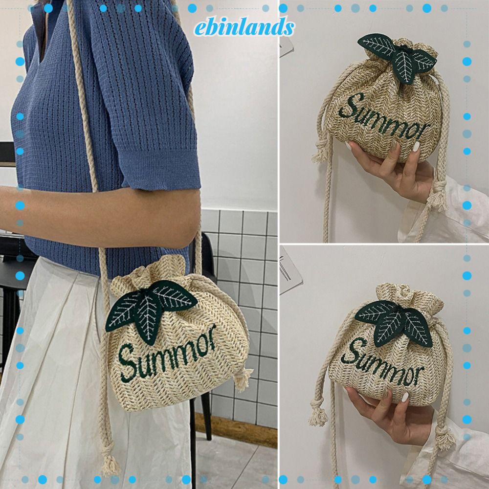 EBINLANDS Túi Cói Dây Rút Thời Trang Hè Xinh Xắn Cho Nữ