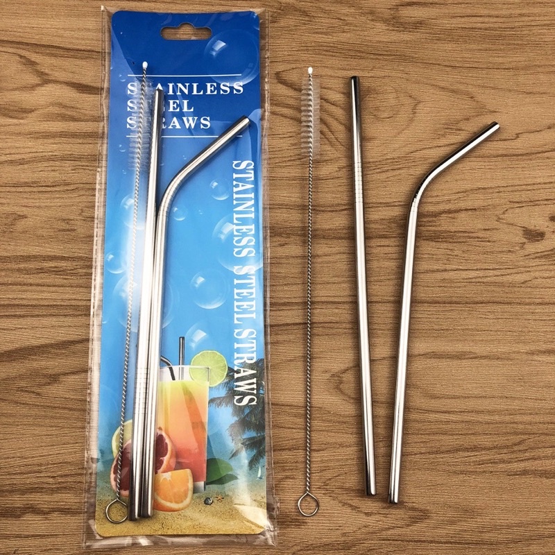 Bộ 2 Ống Hút Inox Kèm Cọ Rửa Vệ Sinh, Vỉ 2 Ống Hút Kim Loại Cao Cấp H199-A ( Giá Sỉ )