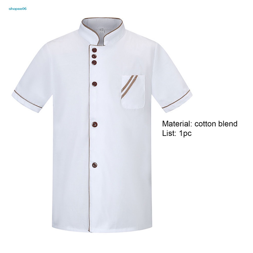 Áo Đầu Bếp Ngắn Tay Cổ Đứng Gọn Nhẹ Thoáng Khí Thoải Mái Dễ Giặt
