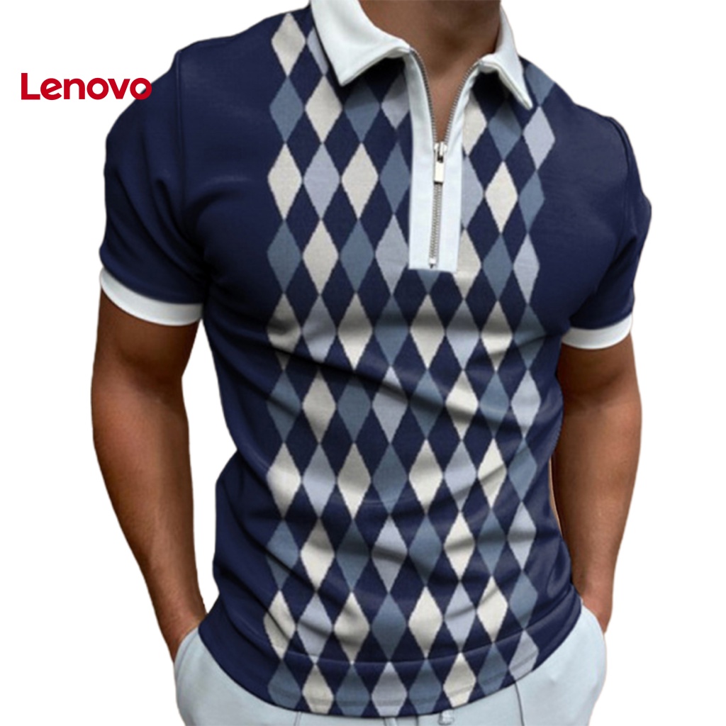 Áo Thun Tay Ngắn Cổ Bẻ In Họa Tiết Hình Học Phối Khóa Kéo Nhanh Khô Thời Trang Cho Nam