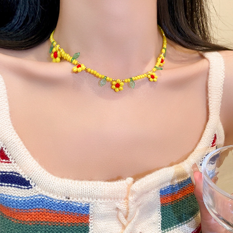 Dopamine Vòng cổ Chuỗi Hạt Hình Hoa Lá Nhỏ Tươi Tắn Và Dễ Thương Cá Tính Dành Cho Bạn Nữ