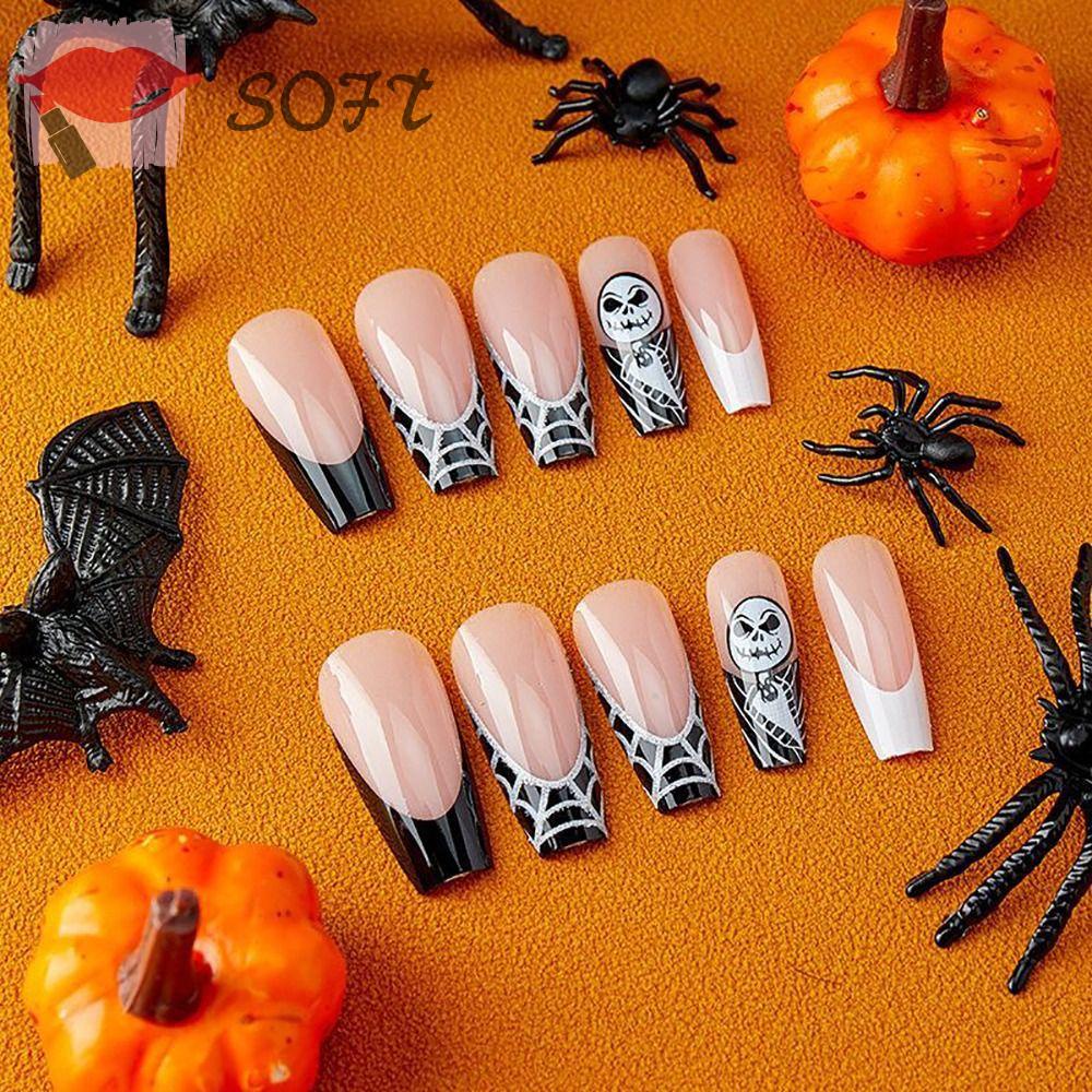 SOFTNESS Bộ 24 Móng Tay Giả Che Phủ Toàn Diện Có Thể Tái Sử Dụng Trang Trí Halloween