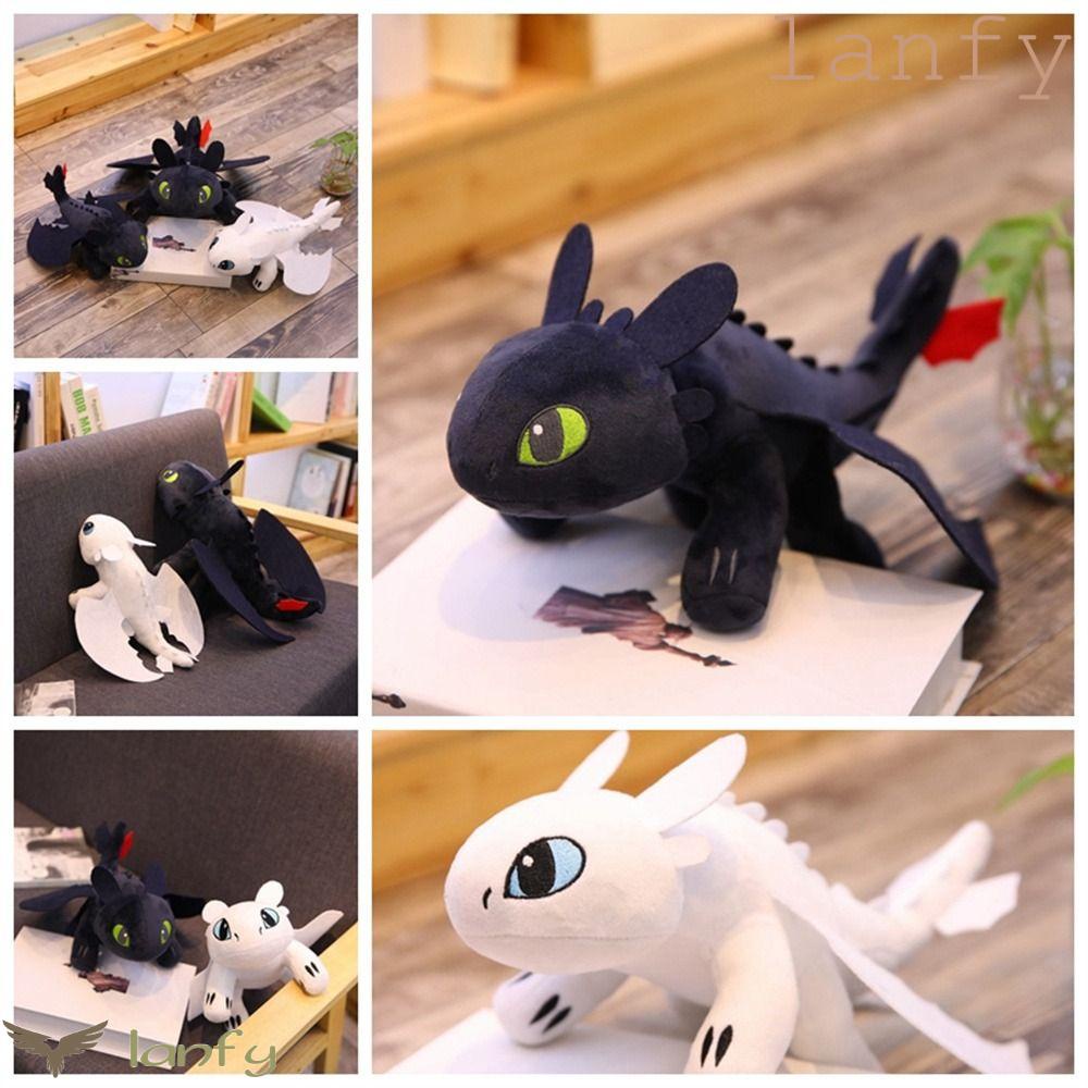 LANFY Rồng Nhồi Bông 3 Răng Màu Trắng Đen 20 / 27 / 35cm Trong How To Train Your Dragon
