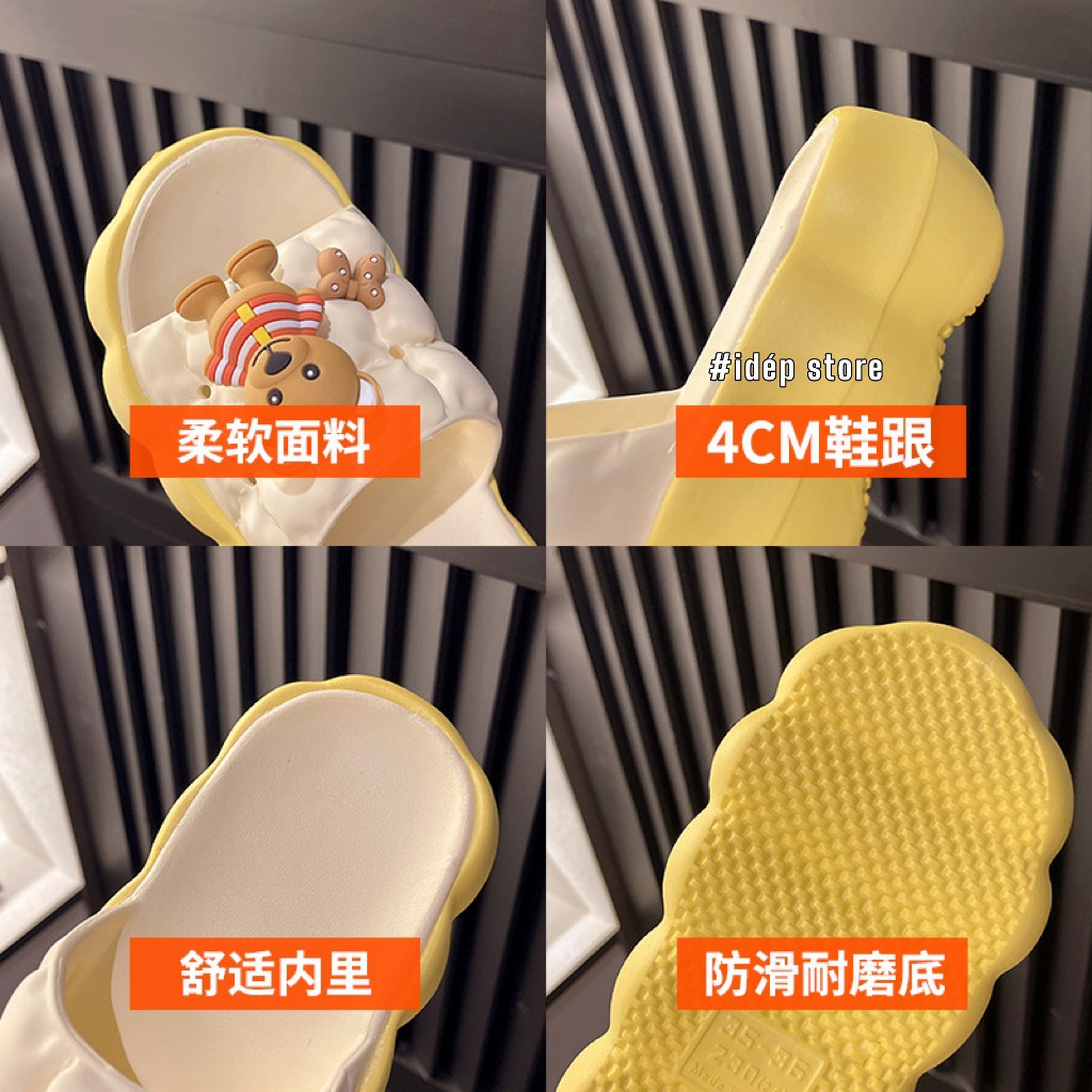 Dép nữ đế cao 4cm Gấu Nơ tăng chiều cao ❤iDép DL375❤ Dép bánh mì nữ quai ngang siêu nhẹ êm chân