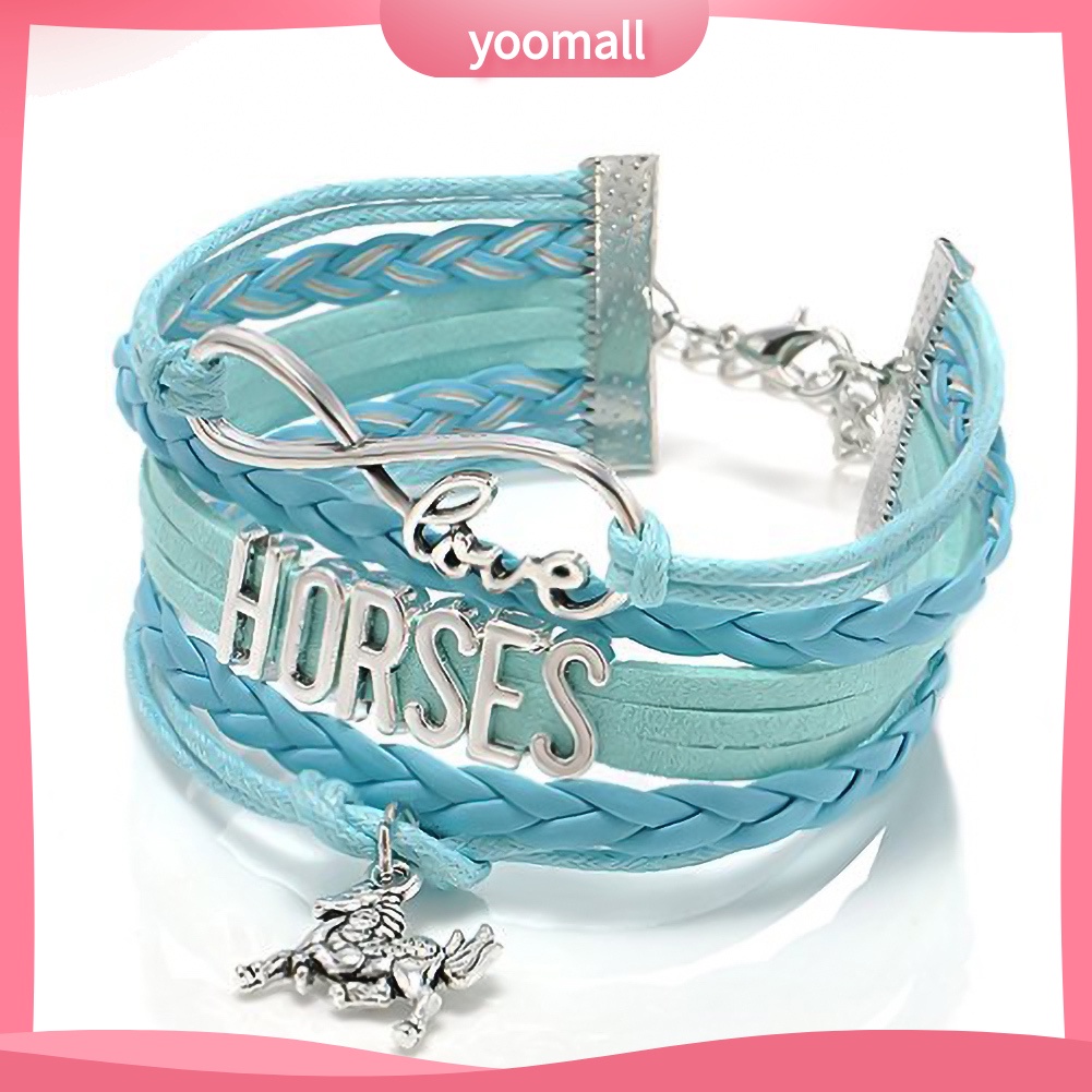 Vòng Tay Giả Da Nhiều Lớp Mặt Hình Ngựa Thời Trang Cho Nữ