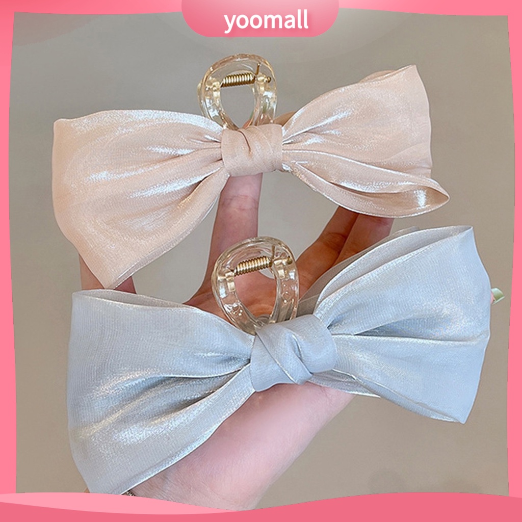 Kẹp Tóc Đính Nơ Ruy Băng Màu Trơn Đa Năng Phong Cách Hàn Quốc