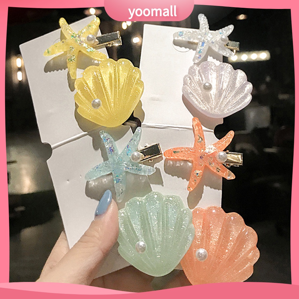 Set 2 Kẹp Tóc Hình Vỏ Sò / Sao Biển Đính Ngọc Trai Giả Thời Trang Cho Nữ