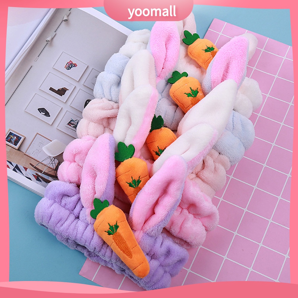 Băng Đô Tai Thỏ Bằng Vải Flannel Co Giãn Dễ Thương Dành Cho Nữ Rửa Mặt