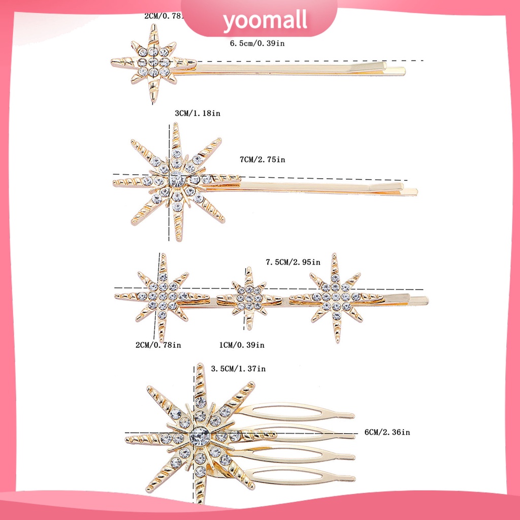 Set 4 Kẹp Tóc Hình Ngôi Sao Đính Đá Thời Trang Cho Cô Dâu