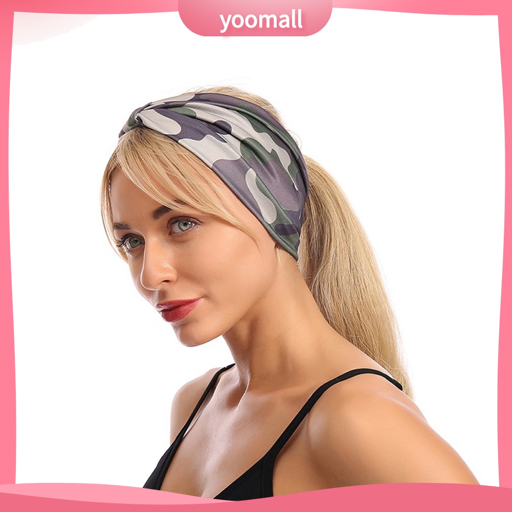 Băng Đô Bản Rộng Chống Mồ Hôi In Họa Tiết Hoa Rằn Ri Dùng Khi Tập Gym Dành Cho Nữ