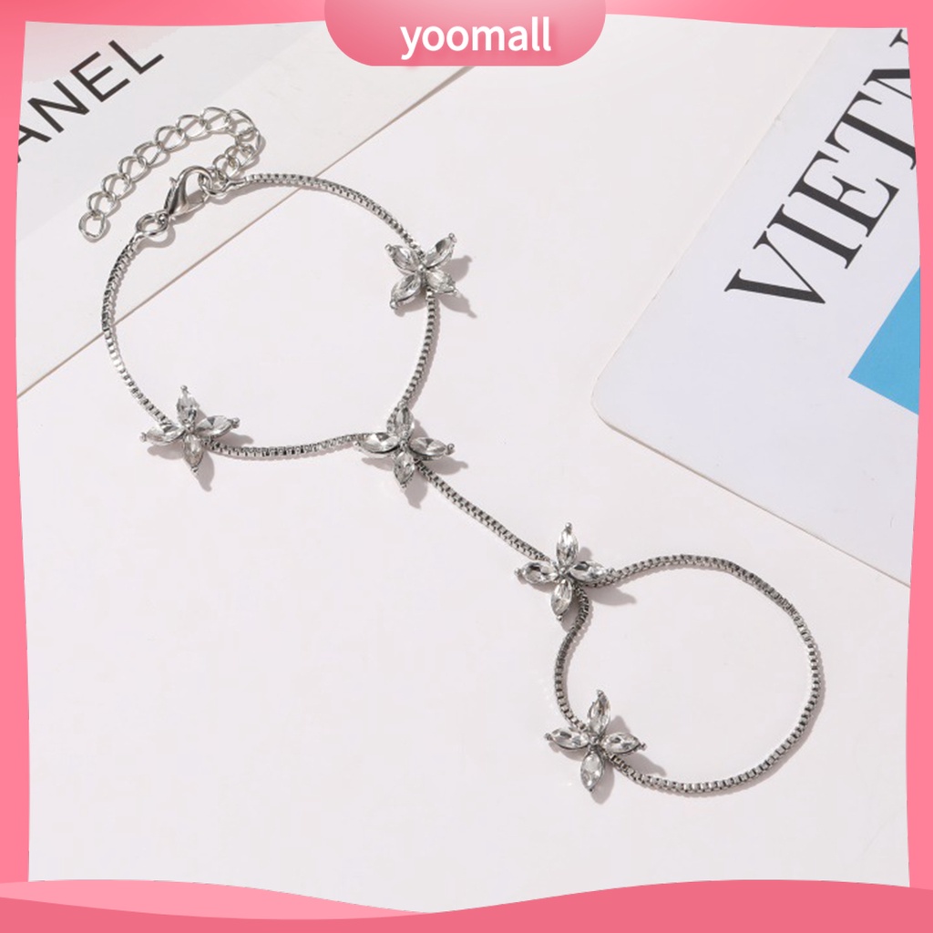 [YM] Vòng Đeo Tay May Mắn Bằng Hợp Kim Đính Đá Zirconia Bốn Lá Có Thể Điều Chỉnh Kỷ Niệ