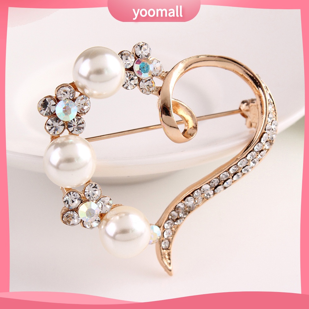Ghim Cài Áo Hình Trái Tim Đính Ngọc Trai Nhân Tạo Thời Trang