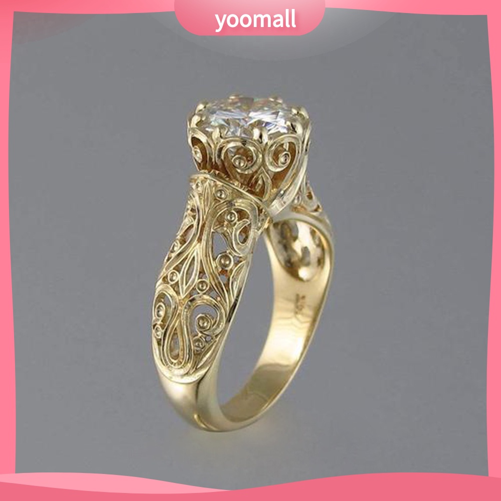 Nhẫn Đính Hôn Mặt Số 8 Khắc Họa Tiết Hoa Đính Đá Cổ Điển Dành Cho Nữ