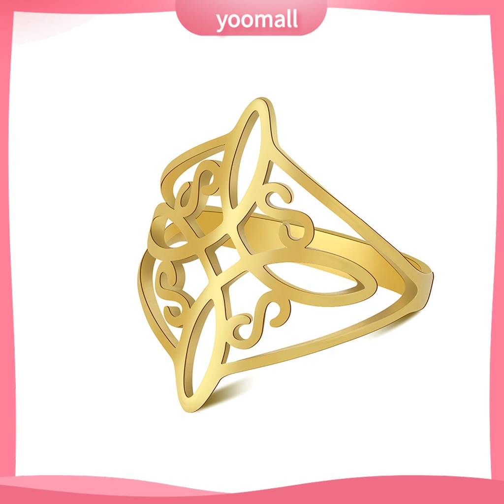 [YM] Nhẫn Thép Không Gỉ Họa Tiết Hình Học Rỗng Mạ Điện Sáng Mịn Màng Thắt Nút Phù Thủy Mặc Hàng Ngày Cho Nữ