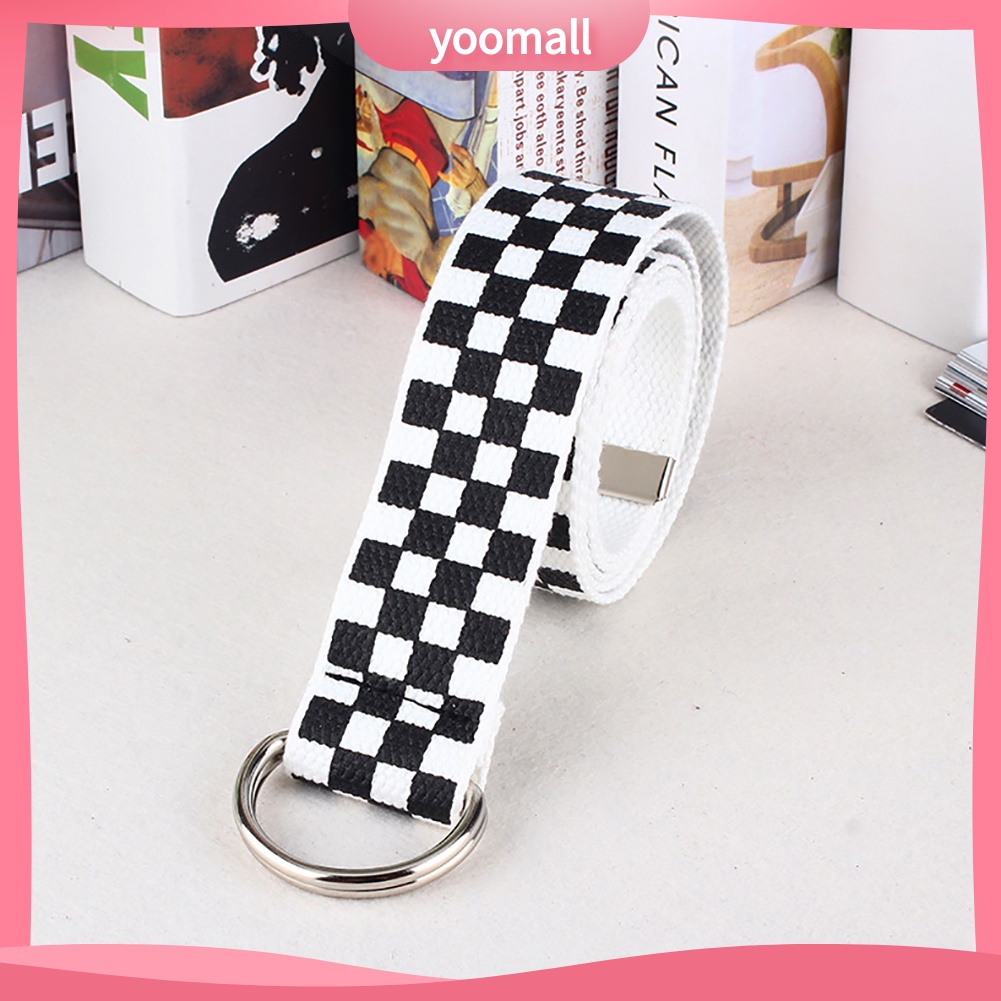 Thắt Lưng Vải Canvas Họa Tiết Kẻ Sọc / Chữ D Thời Trang Cho Nam Và Nữ