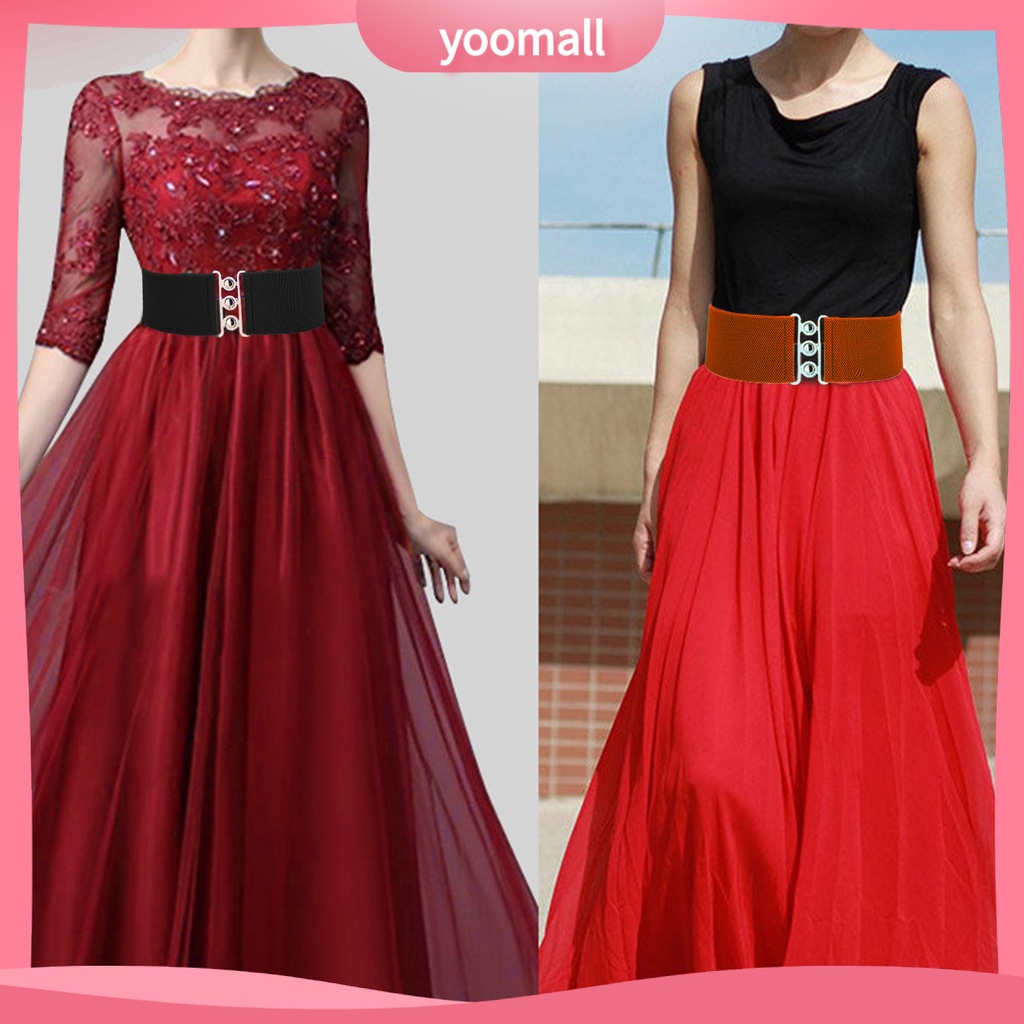 Thắt Lưng Bản Rộng Co Giãn Màu Trơn Đính Hạt Thích Hợp Mặc Hàng Ngày