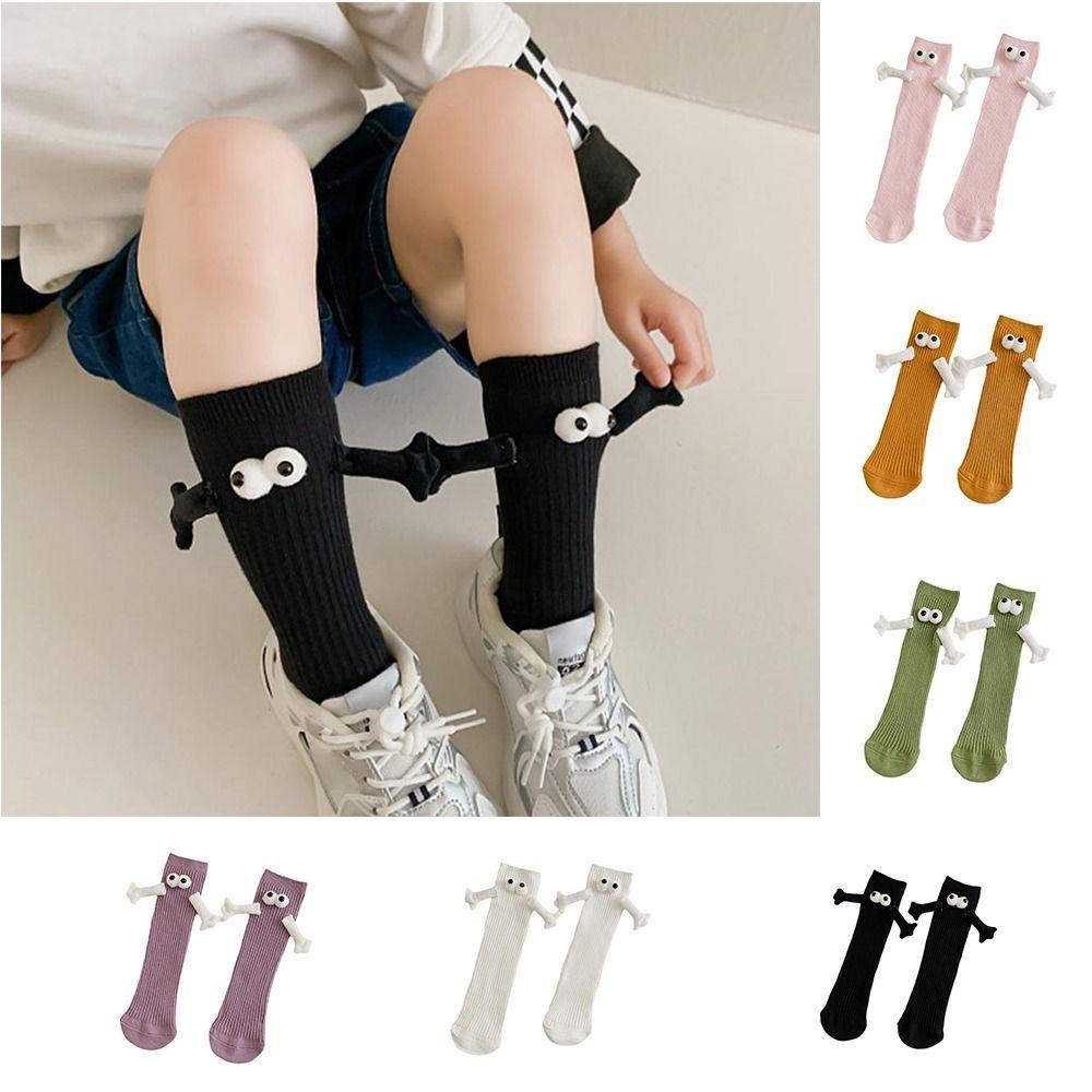 ANEMONE Vớ Cotton Cổ Cao In Hình Hoạt Hình 3D Có Giác Hút Nam Châm Màu Trơn Sáng Tạo Cho Trẻ Em