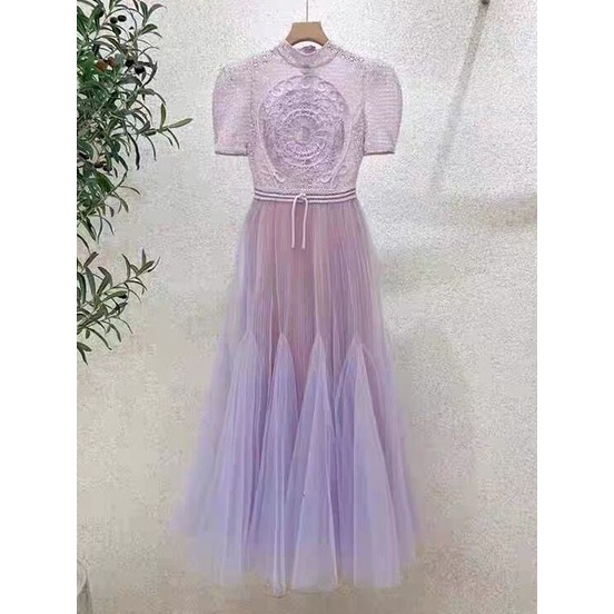 Đầm Dài Thêu Ren Màu Tím Phong Cách Pháp Thiết Kế Công Nghiệp Nặng 1434 Cho Nữ