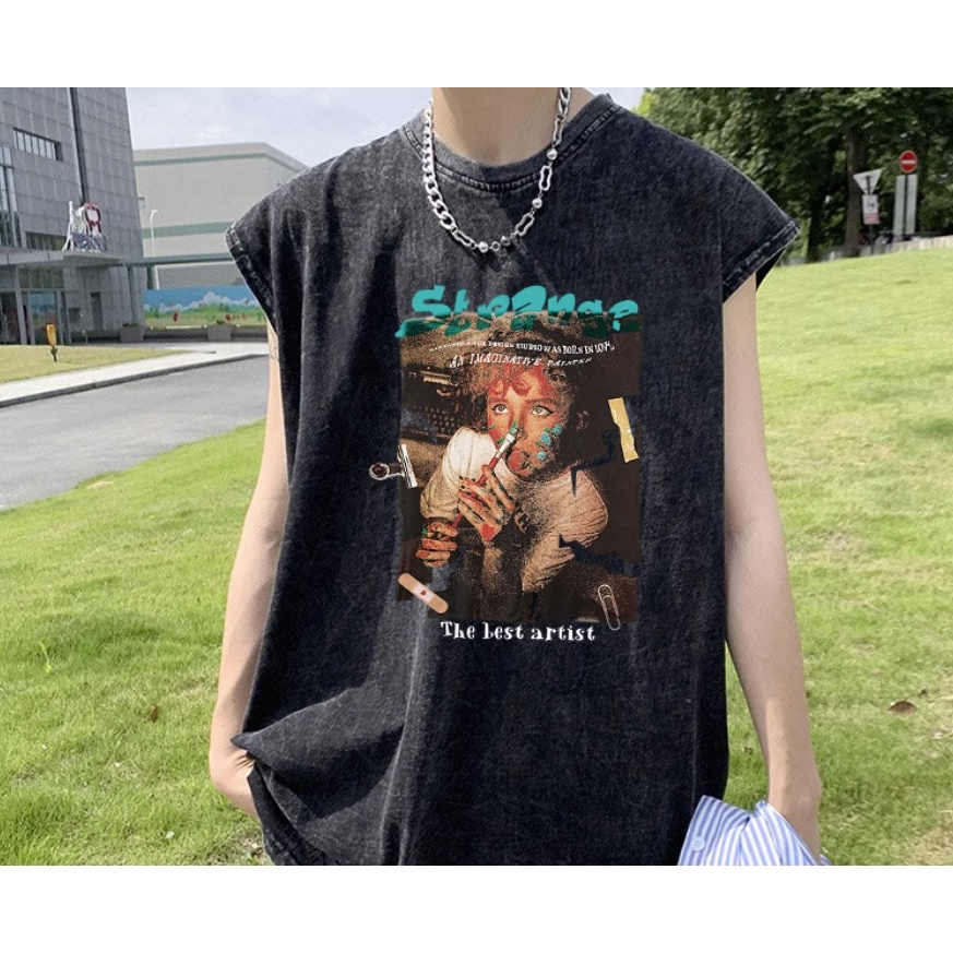 Áo Thun Sát Nách Dáng Rộng Cỡ Lớn Phong Cách Đường Phố Cá Tính Cho Nam