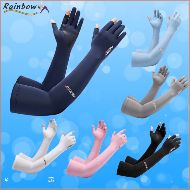 1 Cặp Găng Cánh Tay Chống Nắng Bằng Lụa Lạnh Mỏng Có Lỗ Xỏ Ngón Cái Cho Mùa Hè