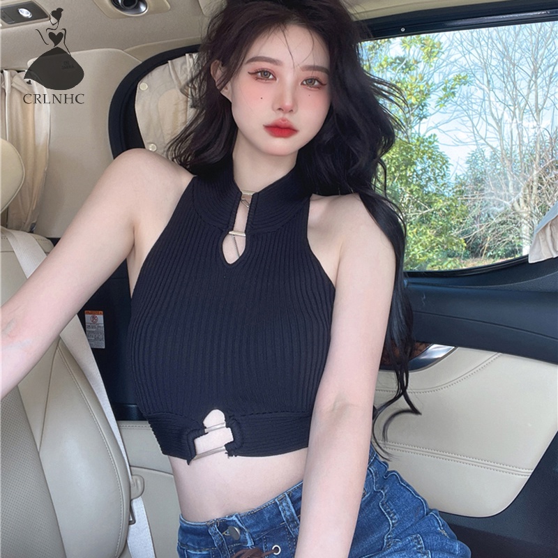 Áo Dệt Kim Sát Nách Khoét Lỗ Phong Cách Vintage Gợi Cảm Cho Nữ