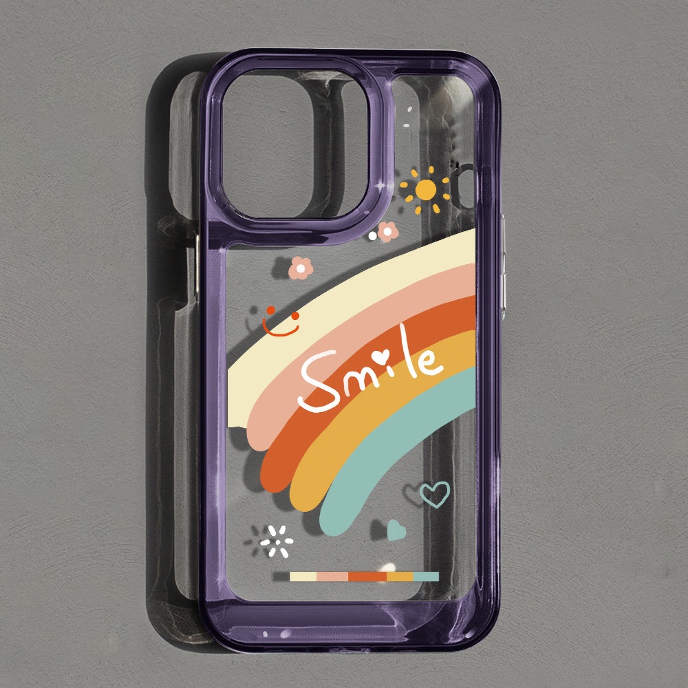Ốp Điện Thoại TPU Mềm Trong Suốt Chống Sốc In Hình Mặt Cười Cầu Vồng Cho IPhone 14 13 12 11 Pro Max X XR 8 7 Plus