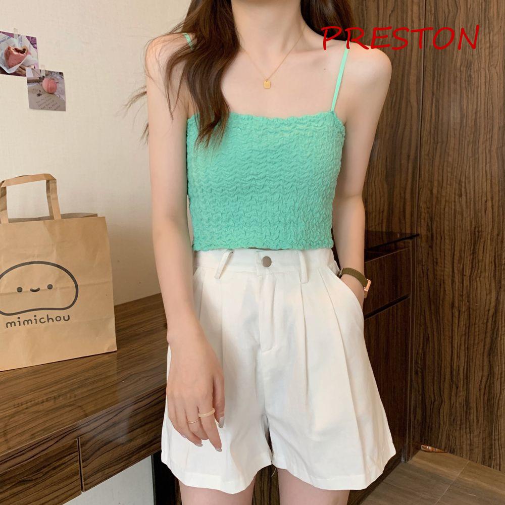 PRESTON Áo Lót Ống Nhún Bèo Màu Sắc Đơn Giản Thoáng Khí Thời Trang Cho Nữ