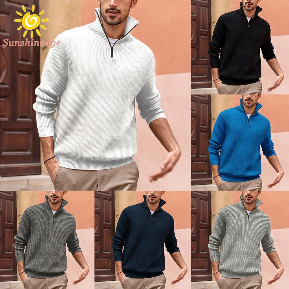 Áo Sweater Mùa Đông Cổ Cao Chất Liệu Dệt Kim Dày Dặn Có Size L Đến 3XL Cho Nam Giới