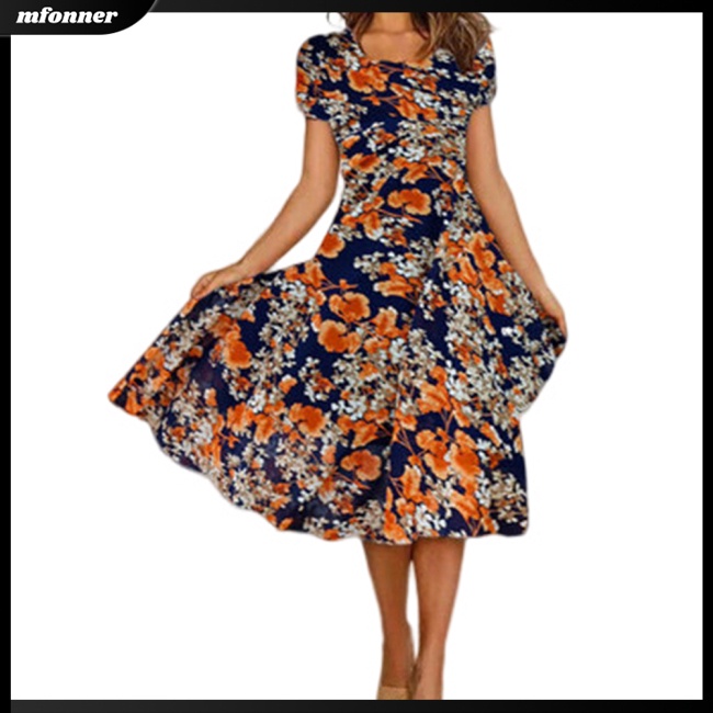 Đầm Tay Ngắn Cổ Chữ V Thoáng Khí In Họa Tiết Hoa Thanh Lịch Thời Trang Mùa Hè Cho Nữ