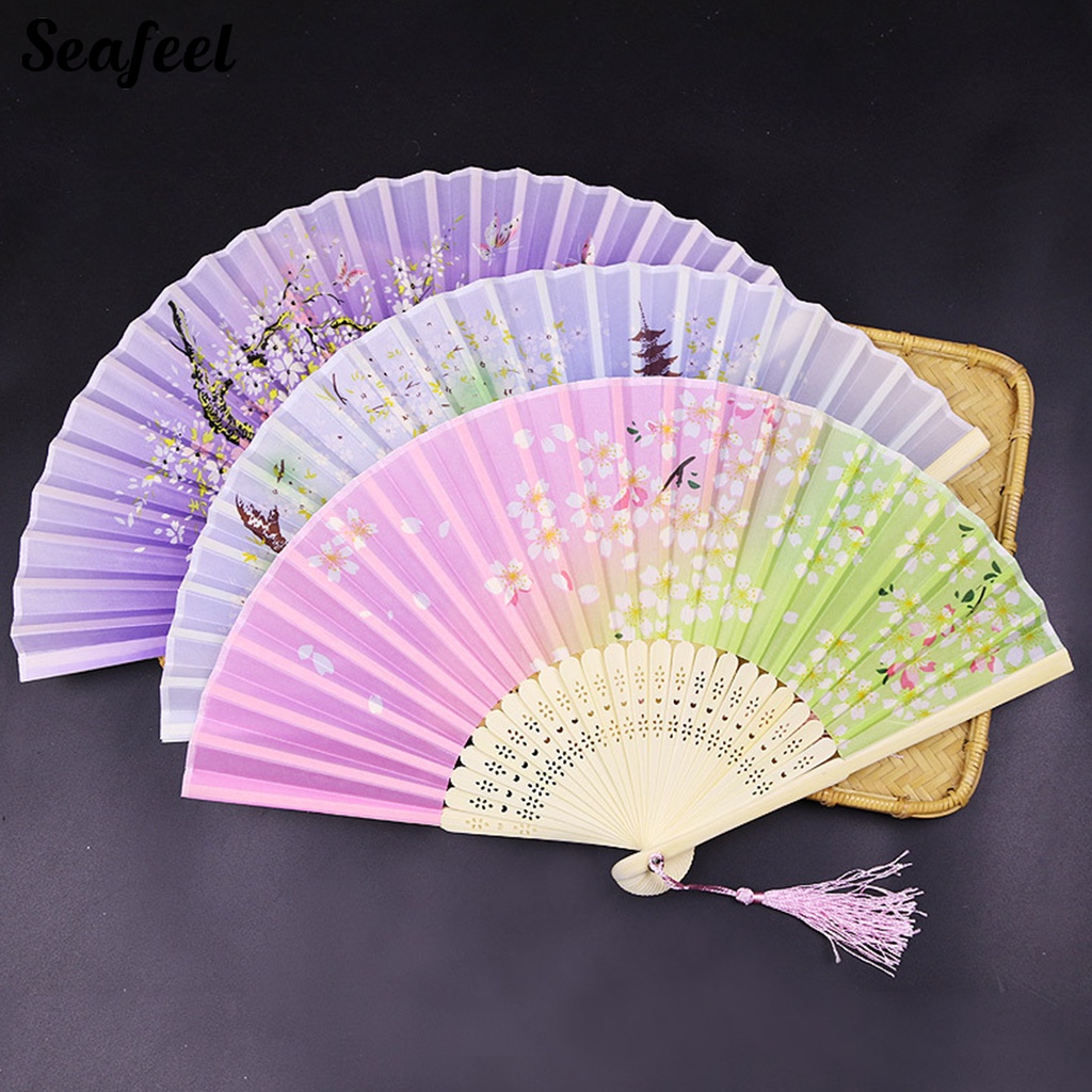 Quạt Xếp Cầm Tay Bằng Tre In Họa Tiết Hoa Phong Cách Trung Quốc Chống Biến Dạng