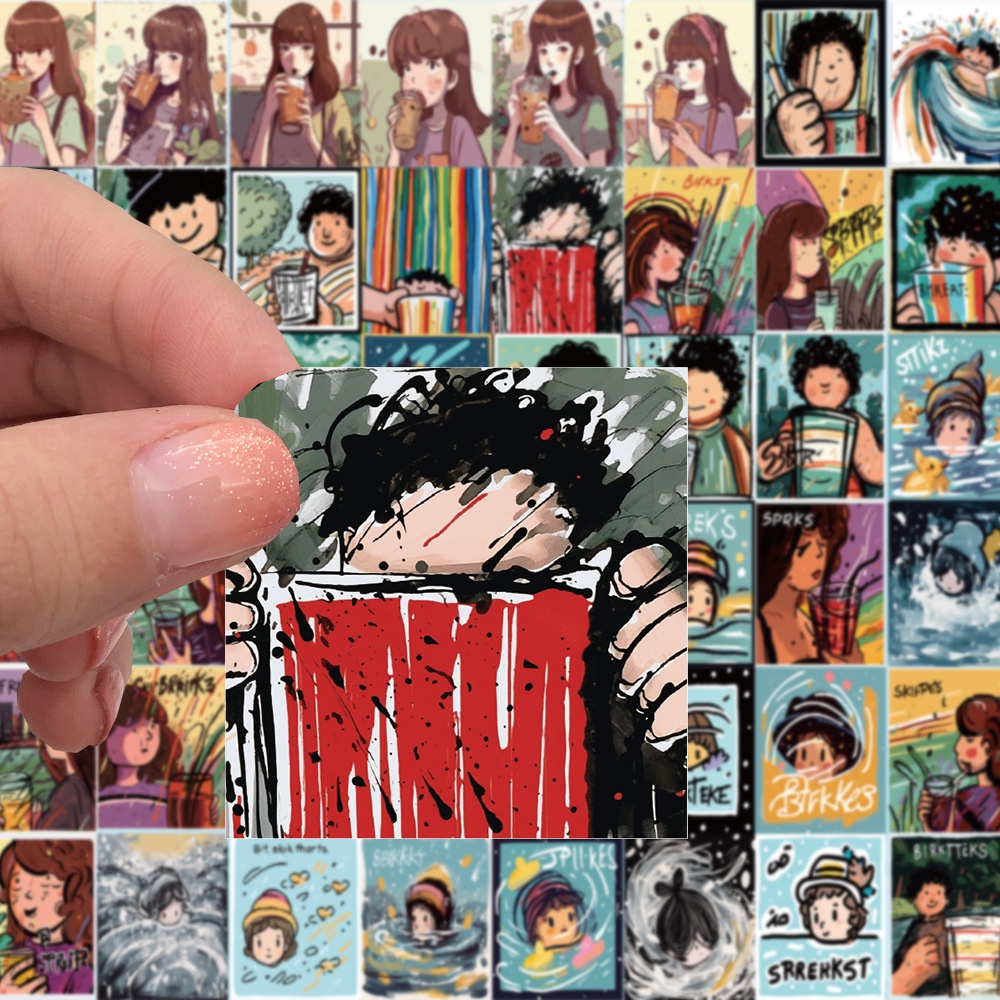 Bộ 50 Miếng Dán Trang Trí Hình Ly Trà Sữa / Điện Thoại / Laptop / Sổ Tay Xinh Xắn