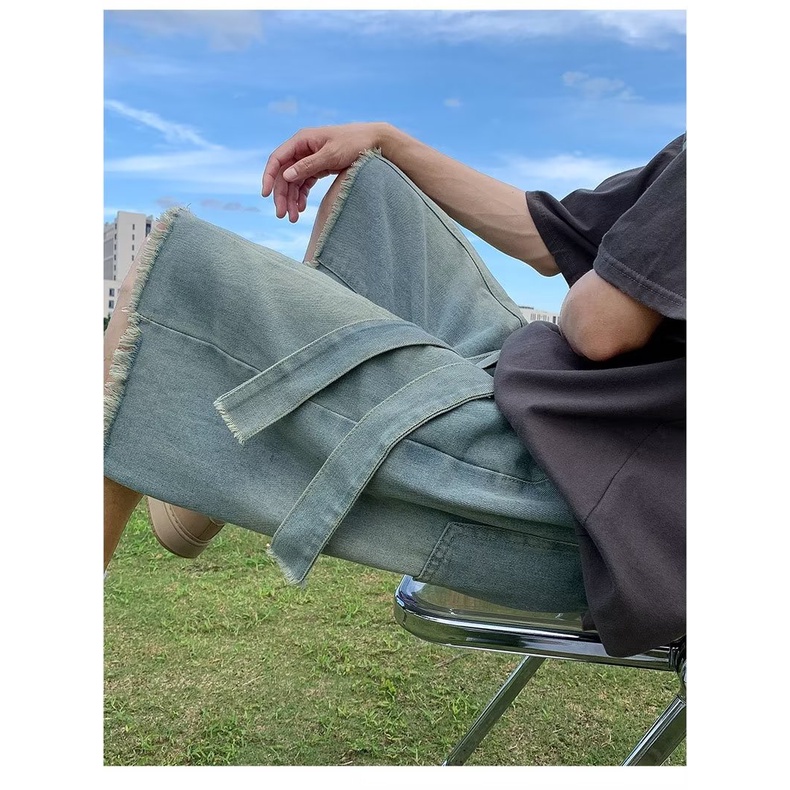 Quần Short Denim Ống Rộng Phong Cách Đường Phố Thời Trang Mùa Hè Cho Nam