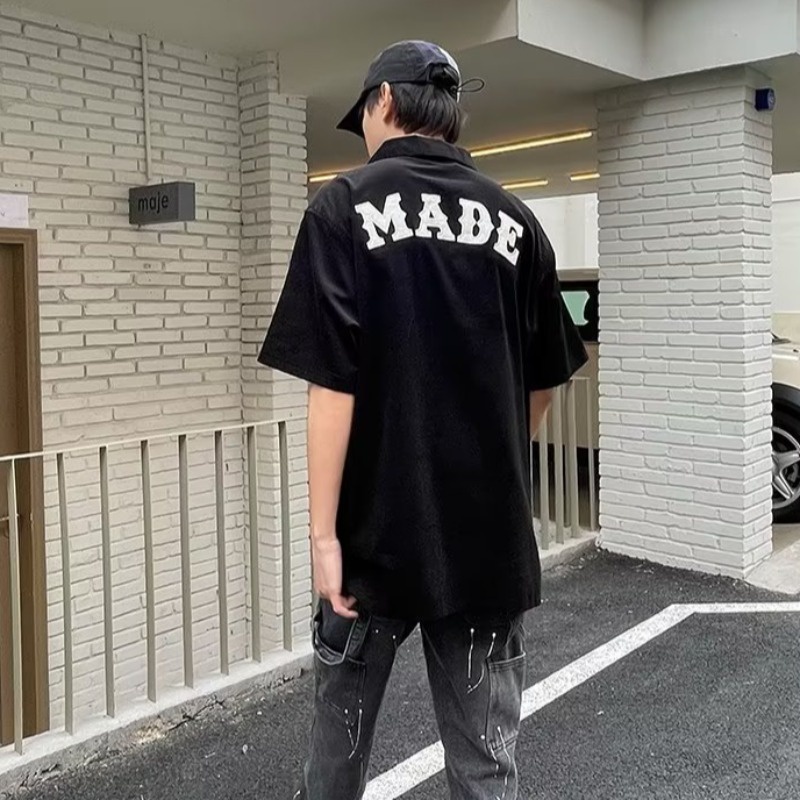 Áo polo Ngắn Tay Dáng Rộng In Họa Tiết Kiểu retro Mỹ Thời Trang Cho Nam