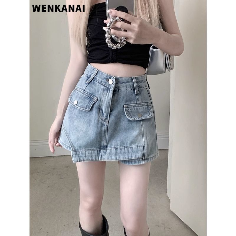 Chân Váy Denim Mỏng Lưng Cao Dáng Ôm Thiết Kế Bất Đối Xứng Cỡ Lớn Thời Trang Cá Tính Cho Nữ