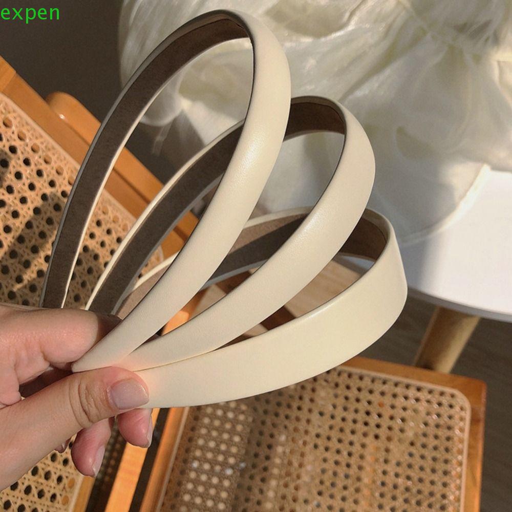 Băng Đô Bằng Da PU Mỏng Màu Trắng Phong Cách Hàn Quốc Cổ Điển Thời Trang Cho Nữ