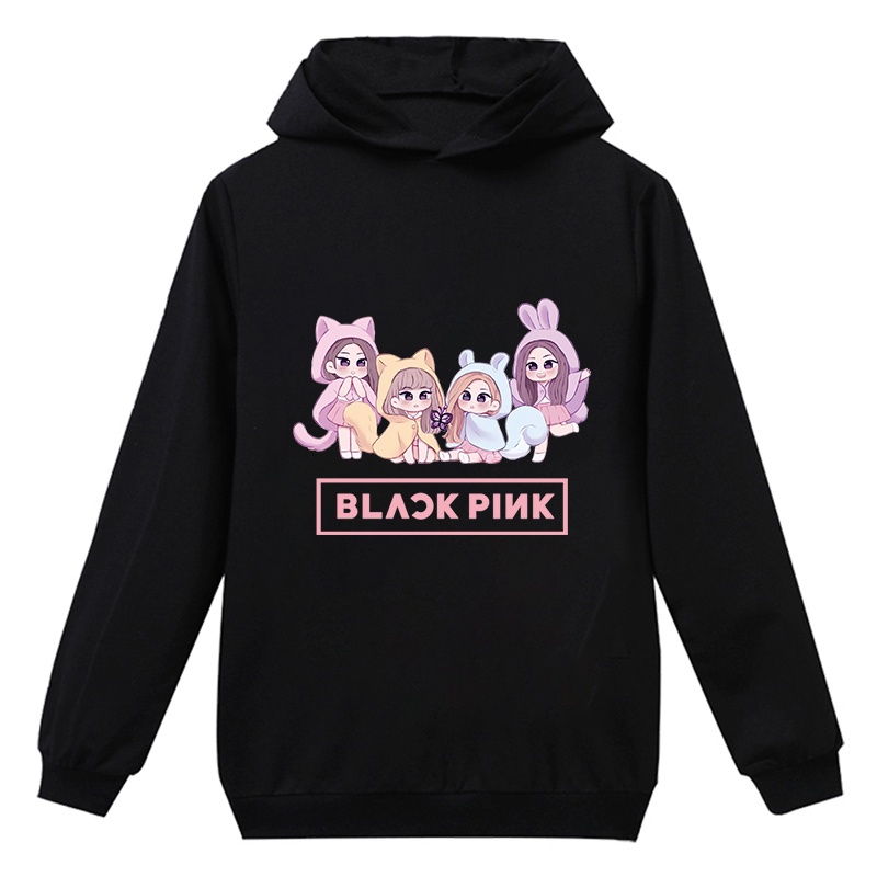Áo Hoodie Tay Dài In Hình Hoạt Hình BLACKPINK Dành Cho Trẻ Em 3-15 Tuổi