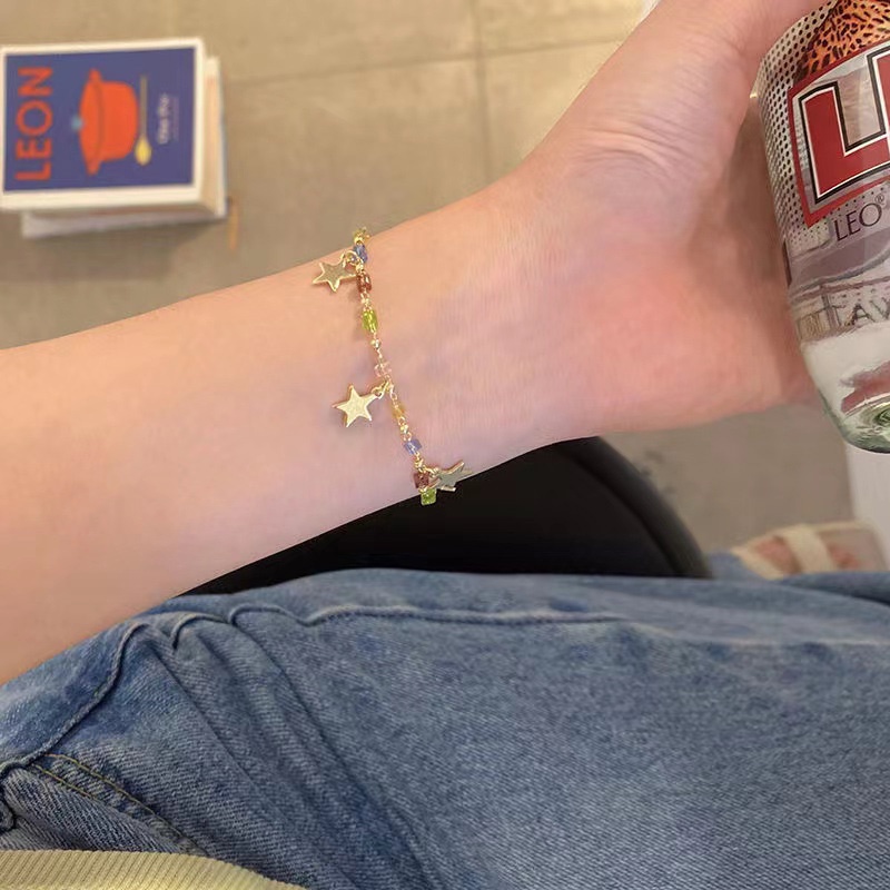 Vòng Tay Chuỗi Hạt Pha Lê Hình Ngôi Sao Năm Cánh Màu Sắc Ngọt Ngào