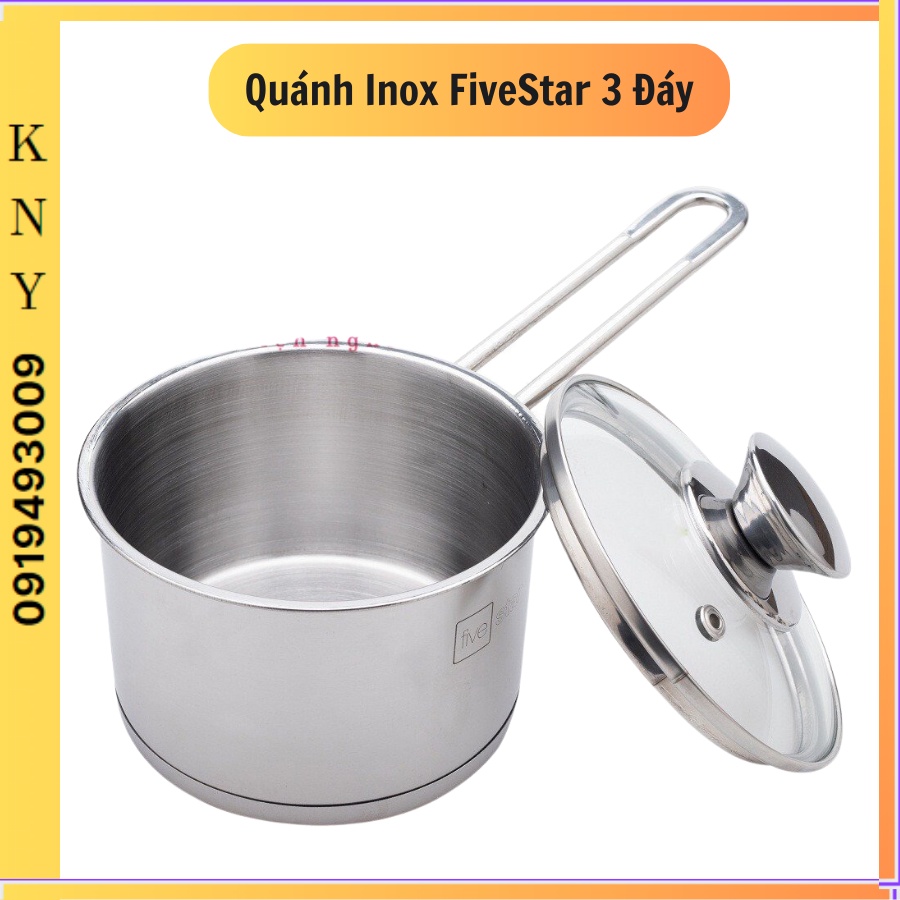 Quánh Inox nấu bột em bé FiveStar 3 Đáy bếp từ nắp kính 12cm/14cm/16cm - Bảo hành 5 năm KNY