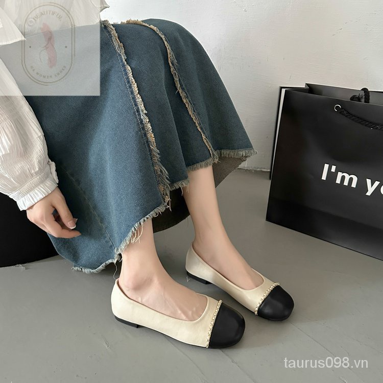 Giày Da PU Cao Su Mũi Tròn Đế Thấp 3cm Phong Cách Mới 2023 Cho Nữ