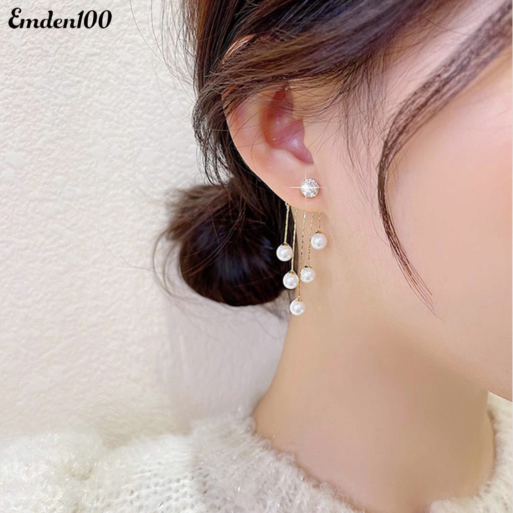 1 Cặp Bông Tai Ngọc Trai Giả Tua Rua Mạ Điện Lấp Lánh Thời Trang Nữ