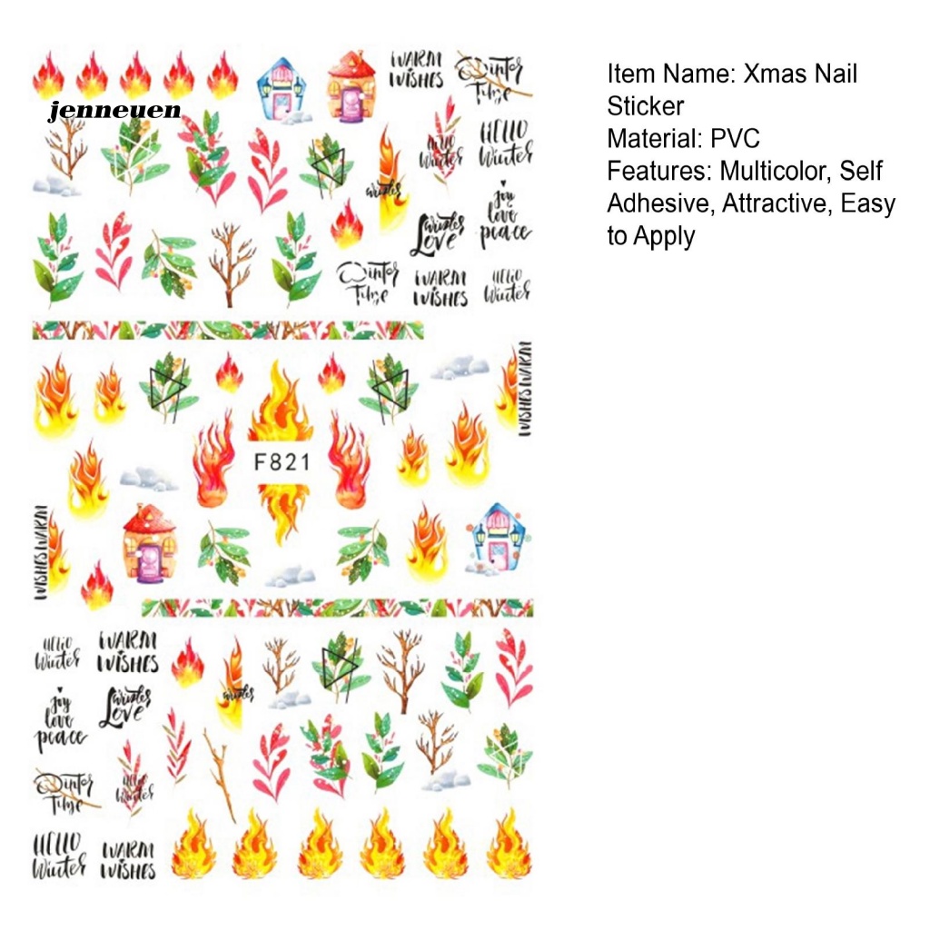 Set 2 Miếng Dán Trang Trí Móng Tay Bằng PVC Họa Tiết Giáng Sinh Độc Đáo