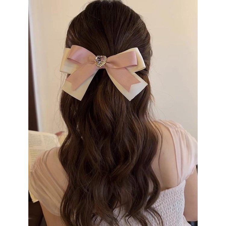 1 Kẹp Tóc Hình Nơ / Trái Tim Đính Ngọc Trai Giả Phong Cách Hàn Quốc Ngọt Ngào