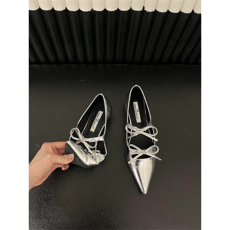 Giày Búp Bê Mũi Nhọn Miệng Nông Đế Bằng Mềm Mại Thoải Mái Đính Nơ Phong Cách Pháp Thời Trang Mùa Thu 202