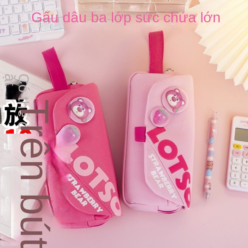 Túi Đựng Bút Hình Chú Gấu Và Dâu Tây Cỡ Lớn Phong Cách Mới 2023